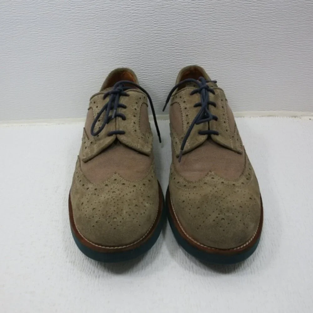 Massimo Dutti Suede Canvas Brogue Leather Wingtip Oxfords Footwear Sz 45 11.5